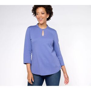 Maya J Women's Top Plus Sz 5X Essentials Pima Cotton Keyhole Blue A612233